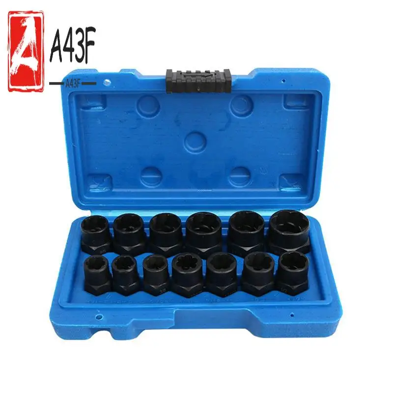 

A43F-13PCS Screw Remover Socket Hexagon Screw Tool Socket Bolt Nut Broken Wire Extractor Chrome-Molybdenum Steel