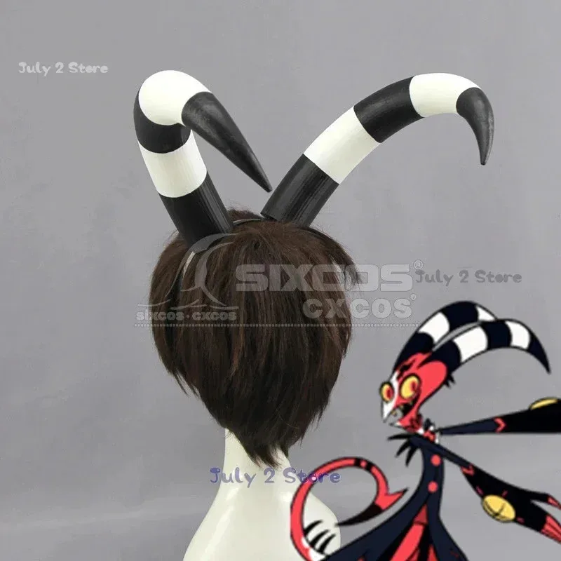 Blitzo Cosplay Hörner Anime Helluva Cos Boss 22 cm Schwarz Weiß Biegung Hörner Blitzo Prop Frauen Männer Halloween Cosplay Prop