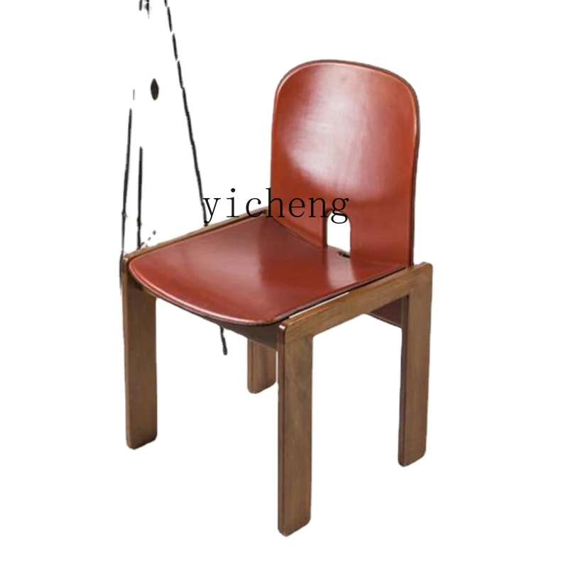 

Yy Ash Solid Wood Dining Chair Saddle Leather Backrest Chair French Retro