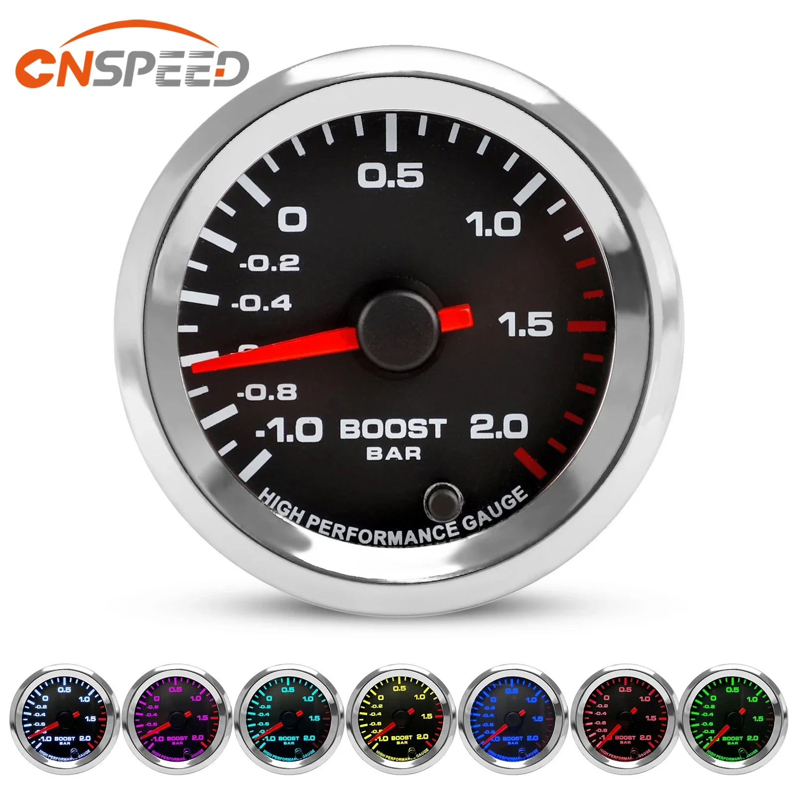 1-2 BAR 7 Colors Pointer ABS Steel Glass Boost Gauge With Stepper Motor New Car 2'' 52mm 12V Turbo Boost Gauge