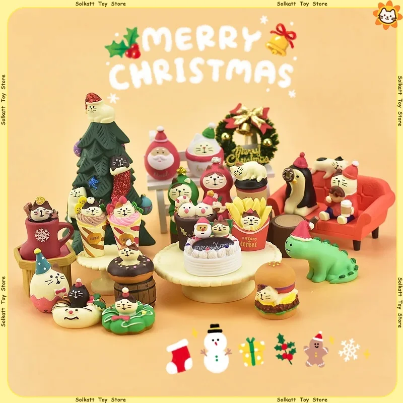 Cartoon Christmas Cat Penguin Zakka Dessert Gift Santa Claus Creative Crafts Miniature Model Ornament Resin Home Decoration Gift