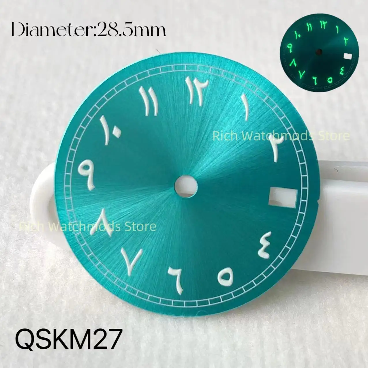 

28.5mm green night light suitable for NH35/36 movement with sun pattern modification and Roman coating dial without logo