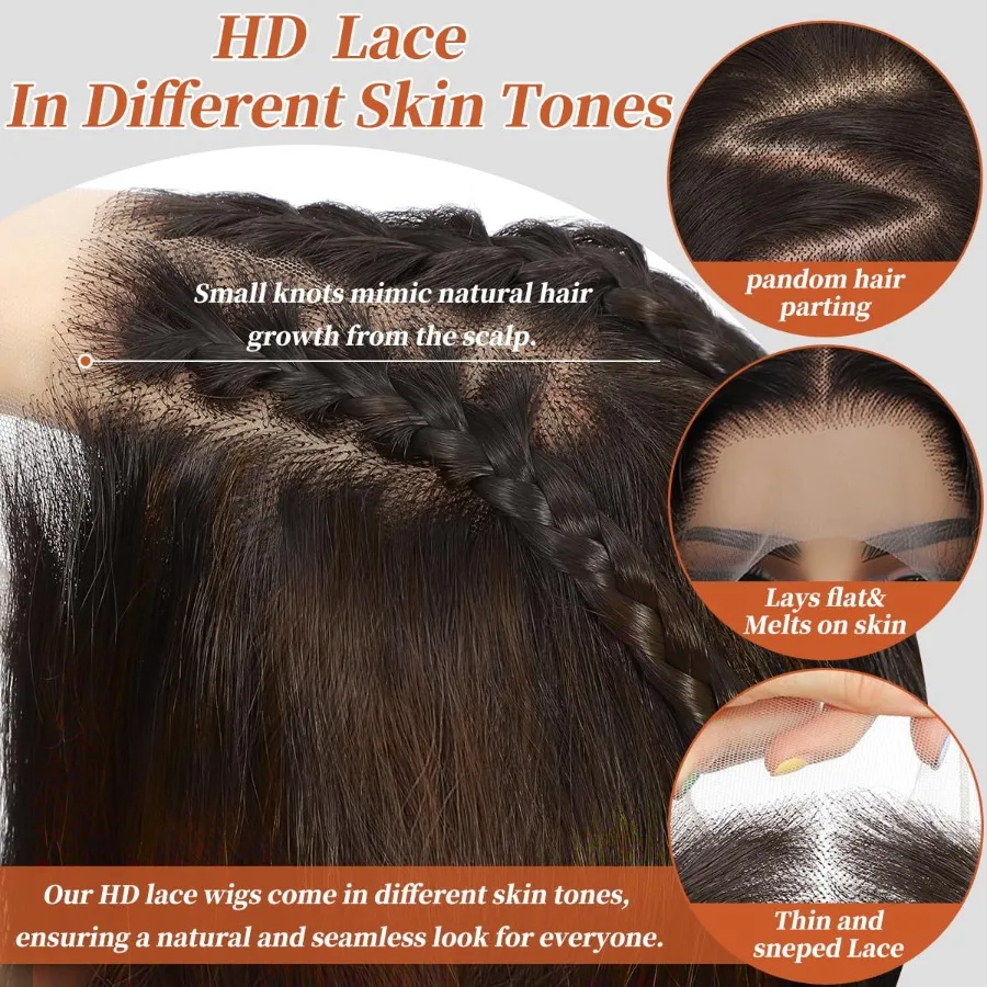 باروكات صناعية بدانتيل أمامي مقطوعة مسبقًا 26 بوصة طويلة مموجة بالشوكولاتة بني 100 فوتورا بريميوم 13x4 باروكات دانتيل عالية الدقة للنساء ذوات البشرة السمراء