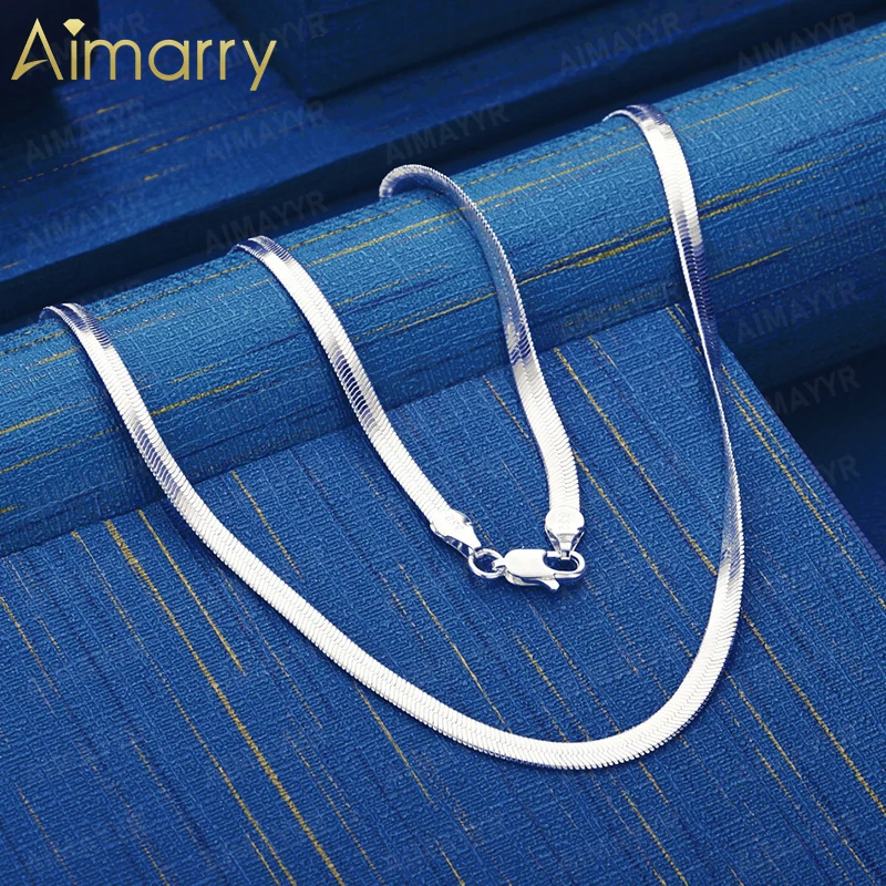 925 Sterling Silver 4mm Shiny Flat Snake Bone Necklace 18-24 Inches Unisex Party Banquet Engagement Wedding Fashion Jewelry