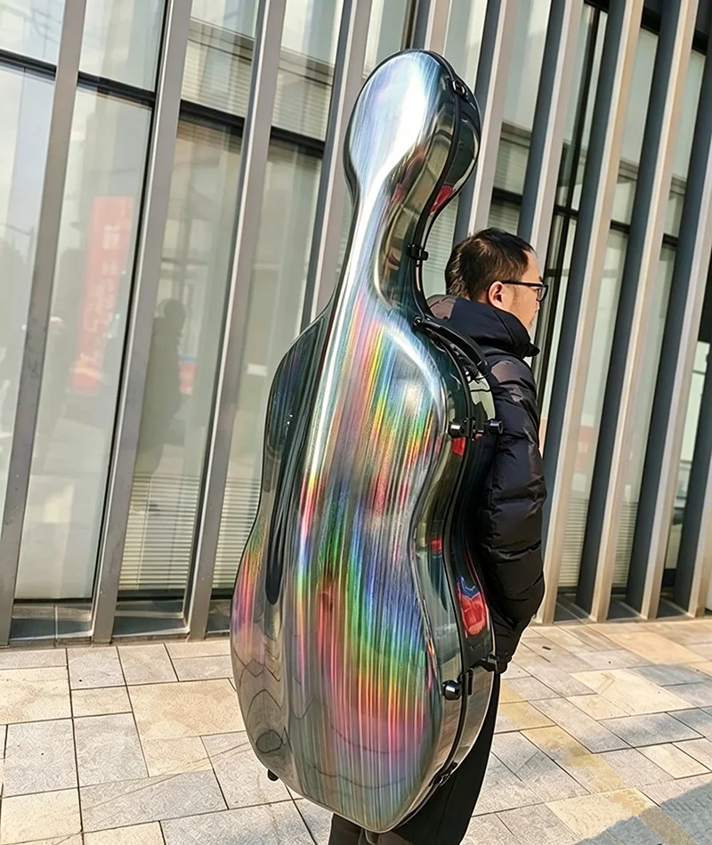 New Cool Colorful Rainbow Carbon Fiber Cello Case 4/4, Waterproof and Pressure Resistant Wheeled, Light Aircraft Shipped