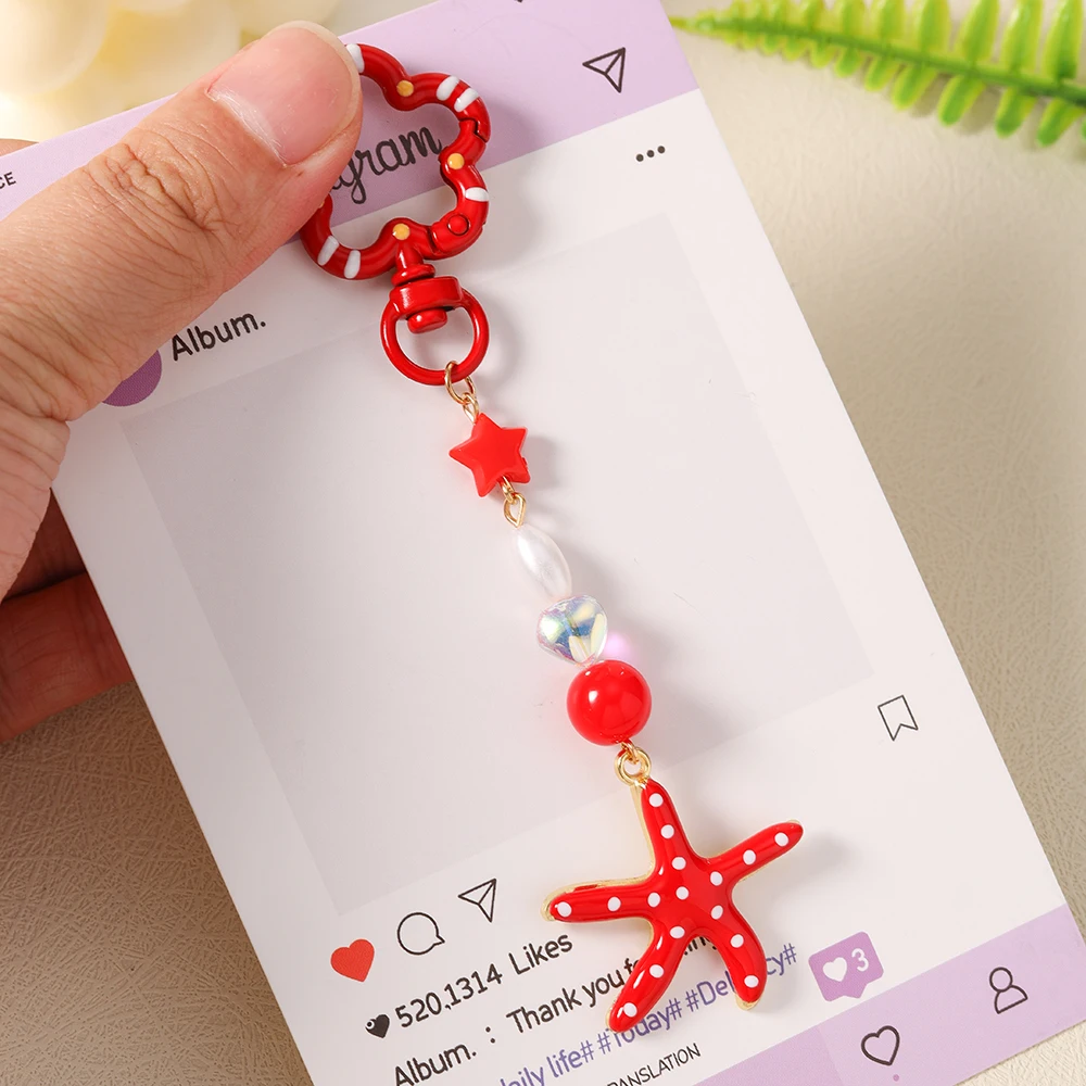 Aihua Chic Sommer Strand Korallen Fisch Seestern Schlüsselanhänger für Frauen Mädchen Handtasche Rucksack Anhänger Schlüsselring Handykette Lanyard Geschenke – Detail 3