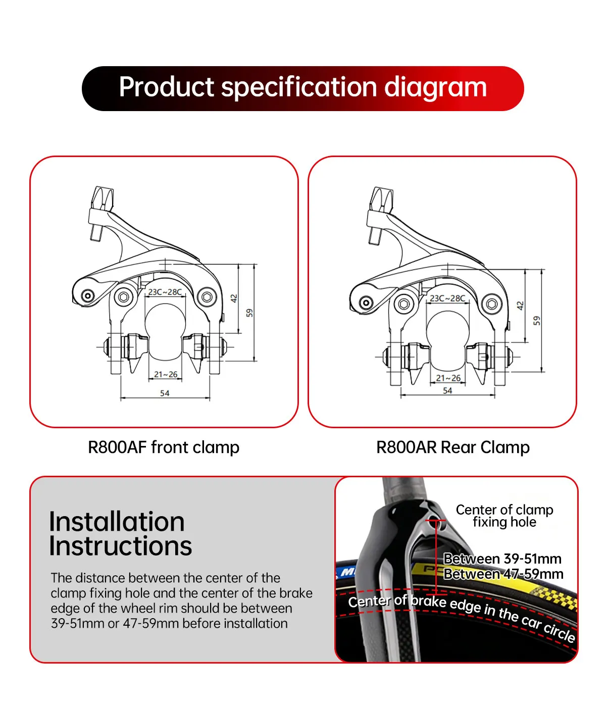 TESNO Dual-Pivot Rennrad C-Bremsen-Bremssattel aus Aluminiumlegierung mit langer Reichweite für Fahrradausrüstung – Detail 7