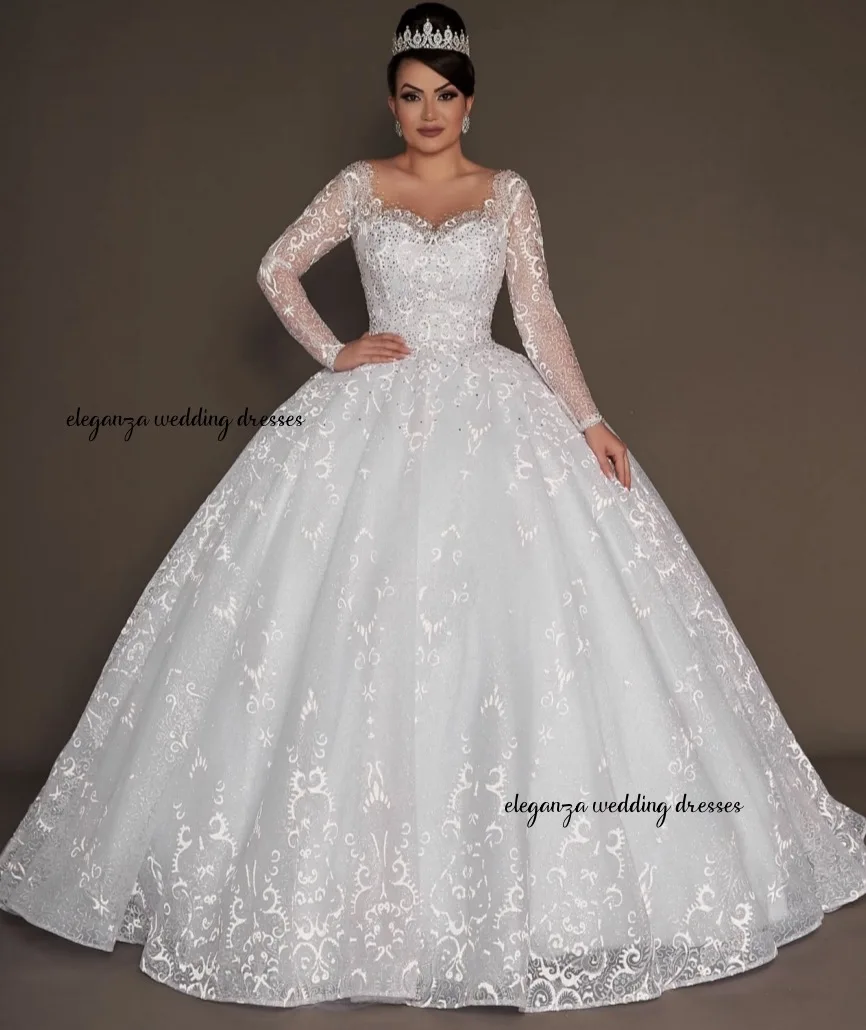 

Элегантное и великолепное свадебное платье с милым воротником по индивидуальному заказу, кружевное женское свадебное платье больших размеров с длинными рукавами