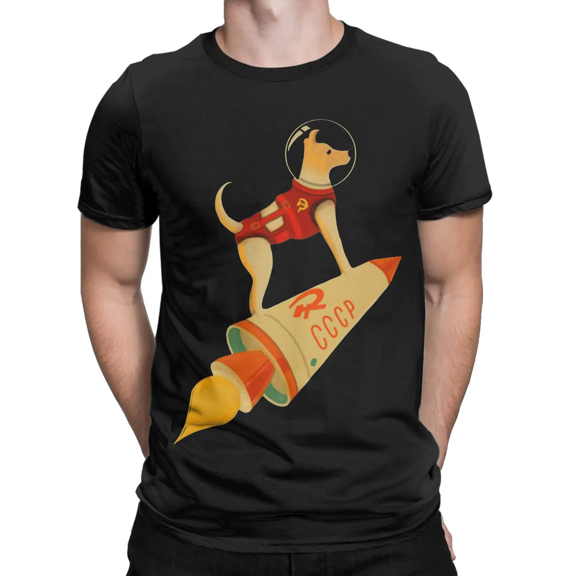 Men T-Shirts Laika The CCCP Soviet Russia Super Pure Cotton Tee Shirt Short Sleeve Space Rocket Dog T Shirt Round Neck Clothes