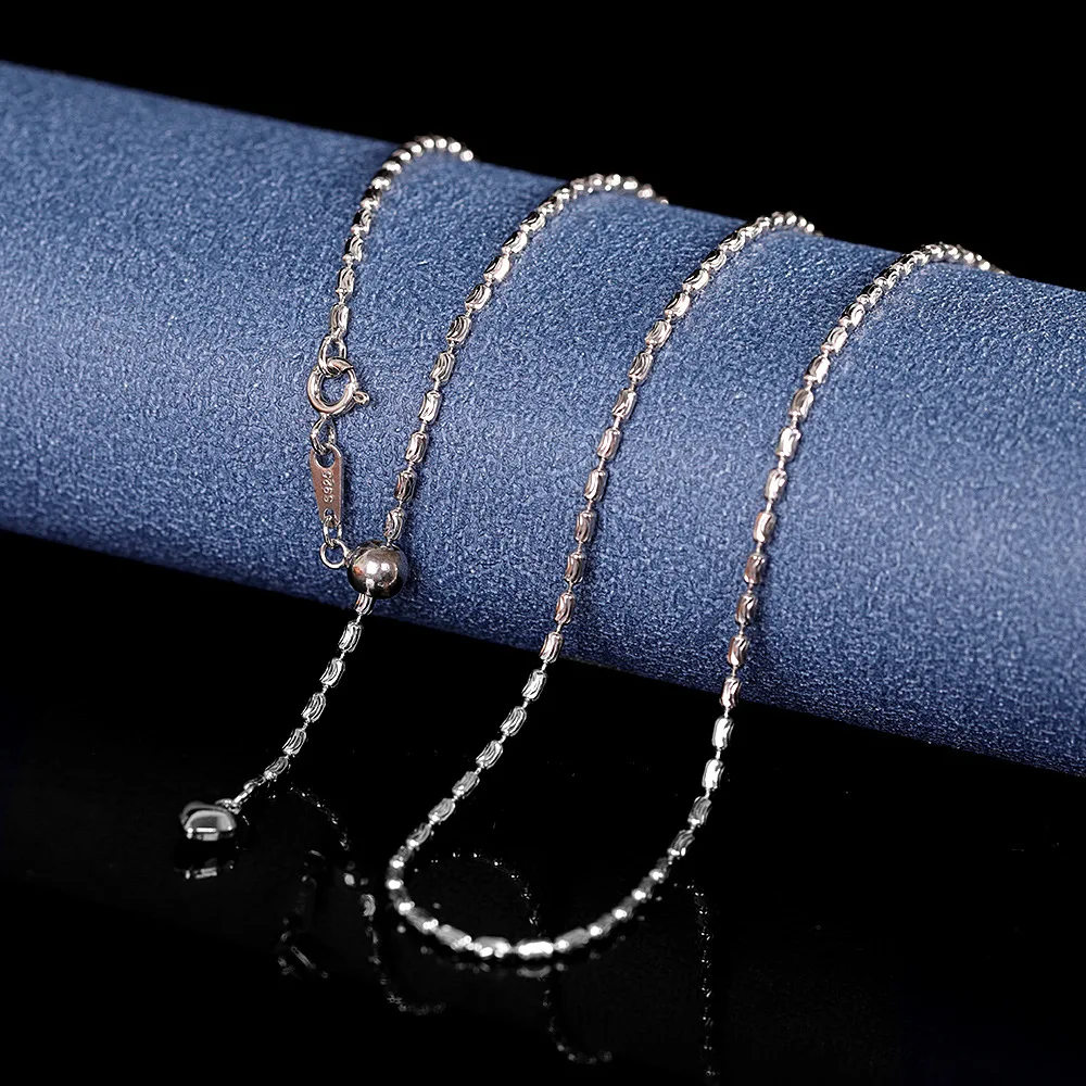 1.5X3MM Laser Pattern Rice Beads Chains Necklaces Women Shining Glossy Silver Links Chains 925 Silver Infinity Adjustable Chains