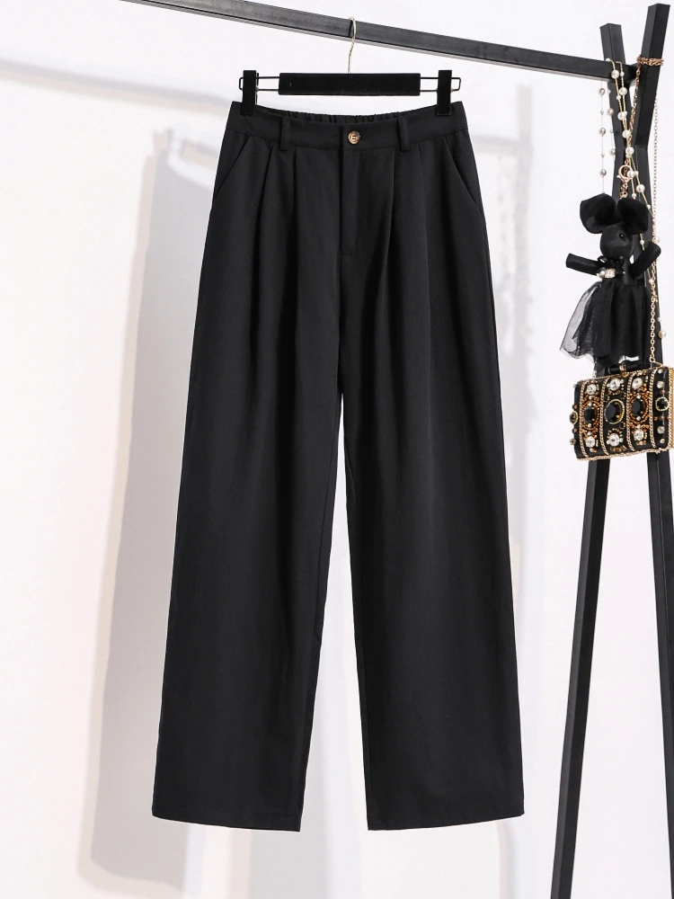 

Прямые брюки с высокой талией, свободные модные широкие повседневные брюки больших размеров для женщин, осень-зима, сезонные сли большие размеры