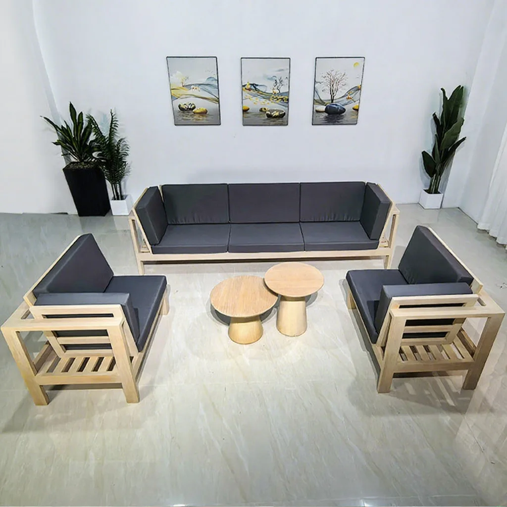 ！@Modern Nordic Solid Wood Teak Durable 6-Seater Lazy Sofa for Outdoor Leisure in Courtyard Terrace Rooftop & Sunroom for Hotels