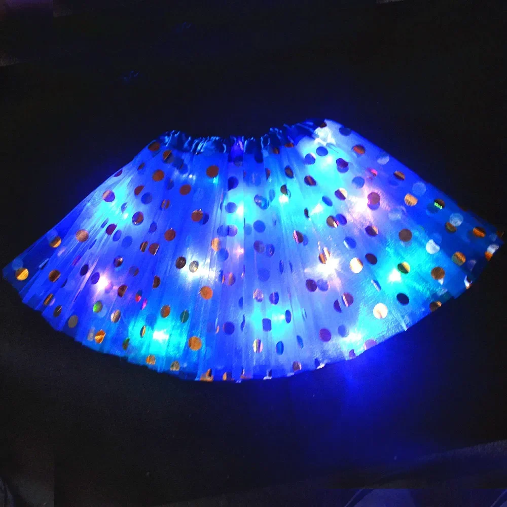 Light Up Glow LED Sequin Dot Girls Kids Clothes Tutu Skirt Dance Pettiskirt Party Ballet Dancing  Halloween Christmas
