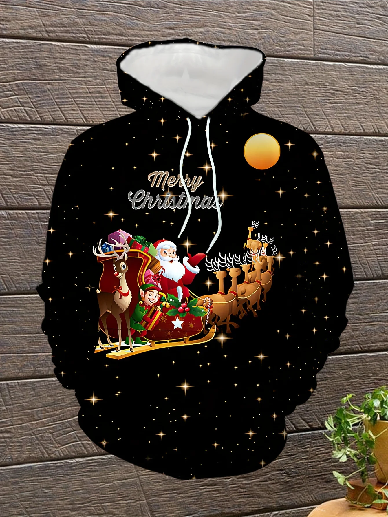 

Men's Santa Claus Graphic Print Hoodie with Kangaroo Pocket, Casual Long Sleeve Hooded Sweatshirt for Outdoor