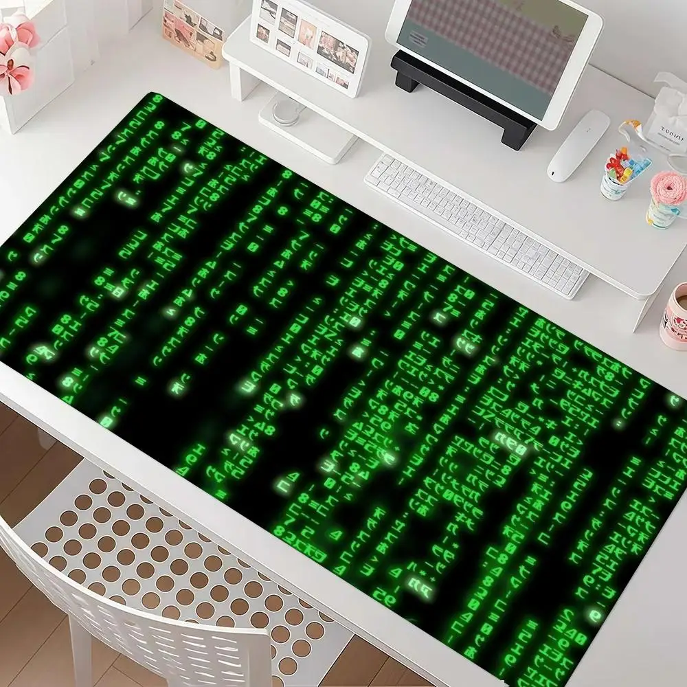 Green Matrix Code Mousepad Desk Mat Large Size Precision Tracking Smooth Glide For Tech Office Gaming