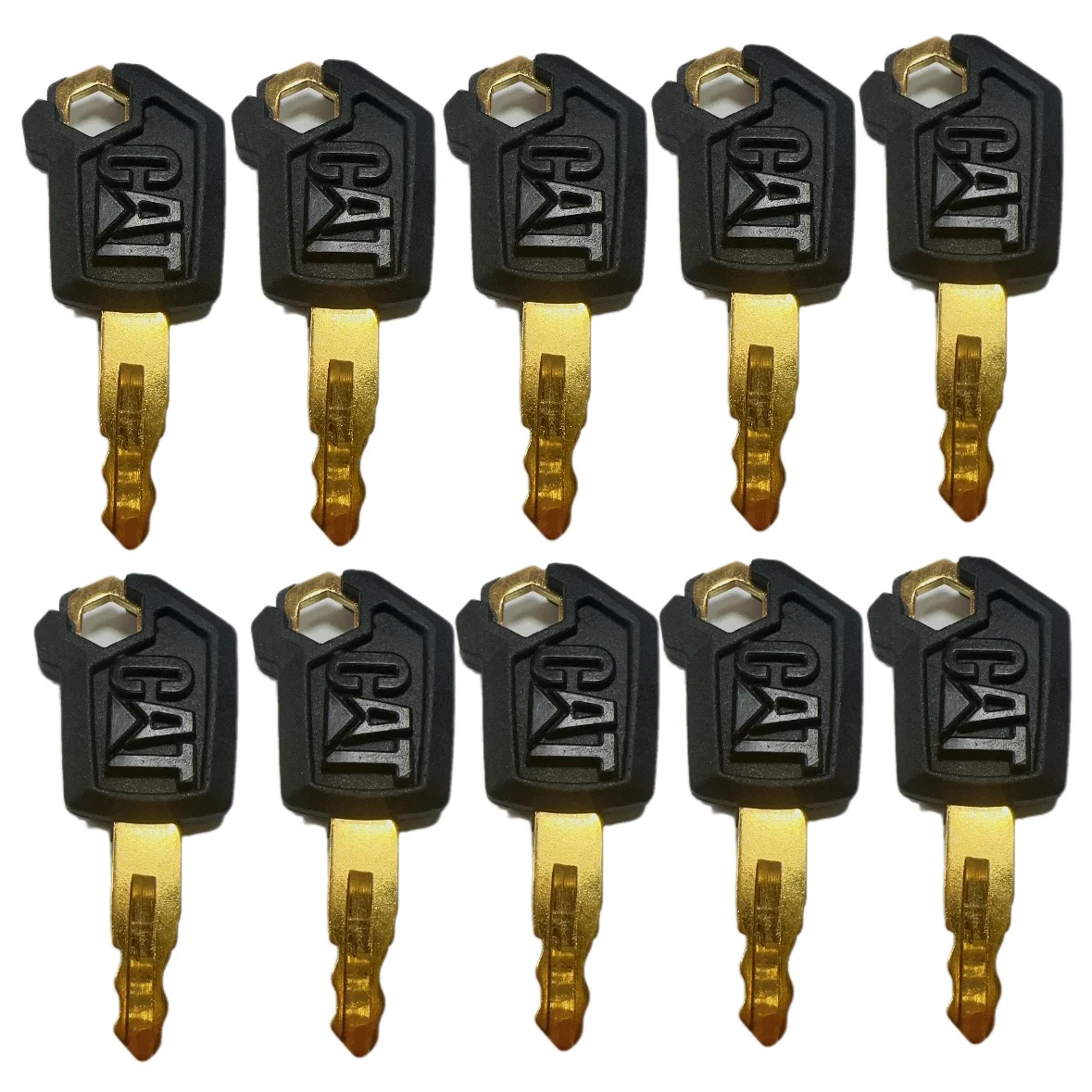 10PCS Iron Key for Caterpillar CAT Heavy Equipment Ignition Loader Excavator Dozer Metal & Plastic Black & Gold New