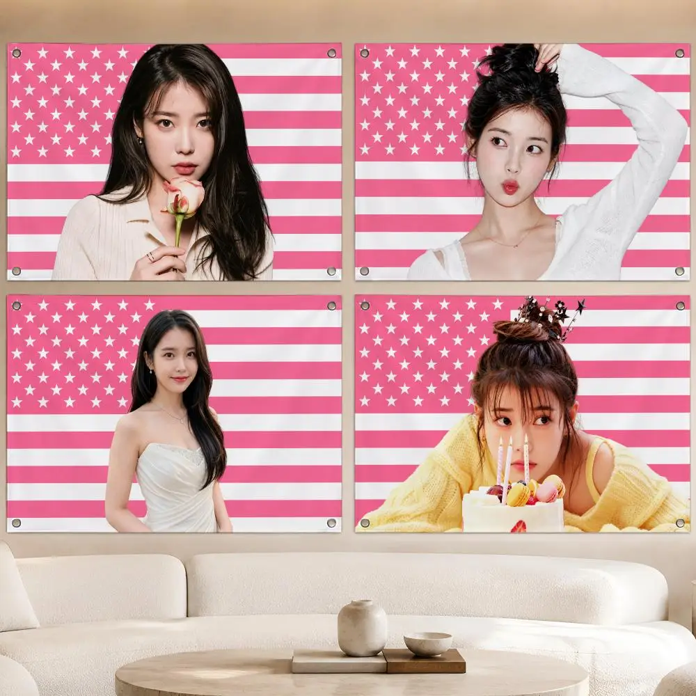 Music Korean Pop Solo Superstar IU Flags Fan Banner Tapestry Wall Hanging Garage BarDorm Camp Party Outdoor Home Decor Gift
