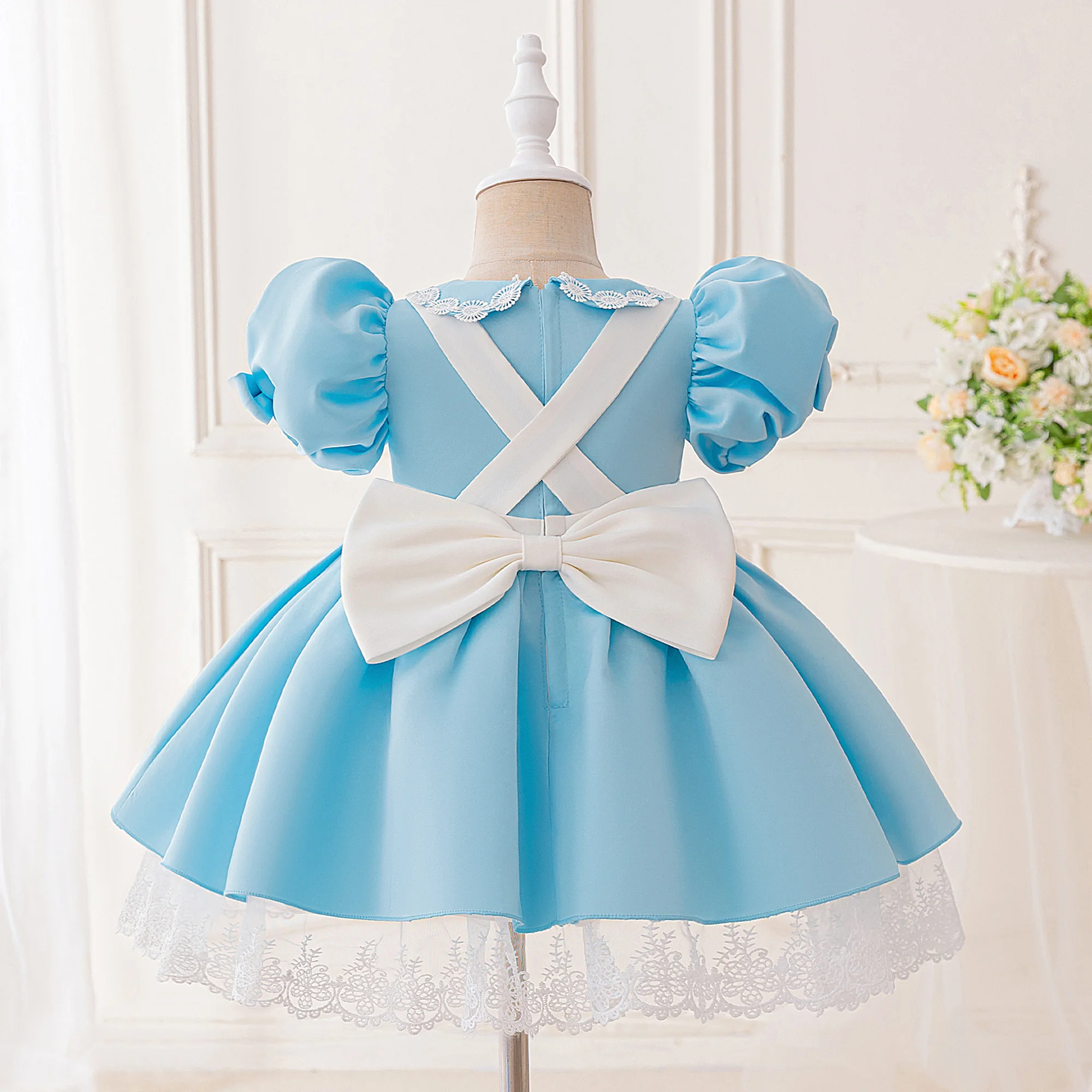 Maid Alice Princess Baby Girls Dress Wonderland Alice Carnival Cartoon Lolita Bow Party Apron Dresses for Girl Halloween Costume