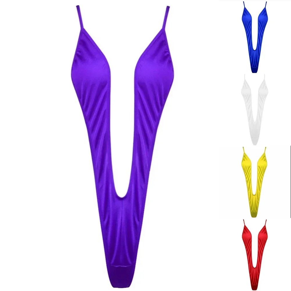 Women Bright Solid Color 1piece Bikini Thong G-string Monokini-Female Sexy Swimsuit Underwear Bodysuit Beach Swimwear
