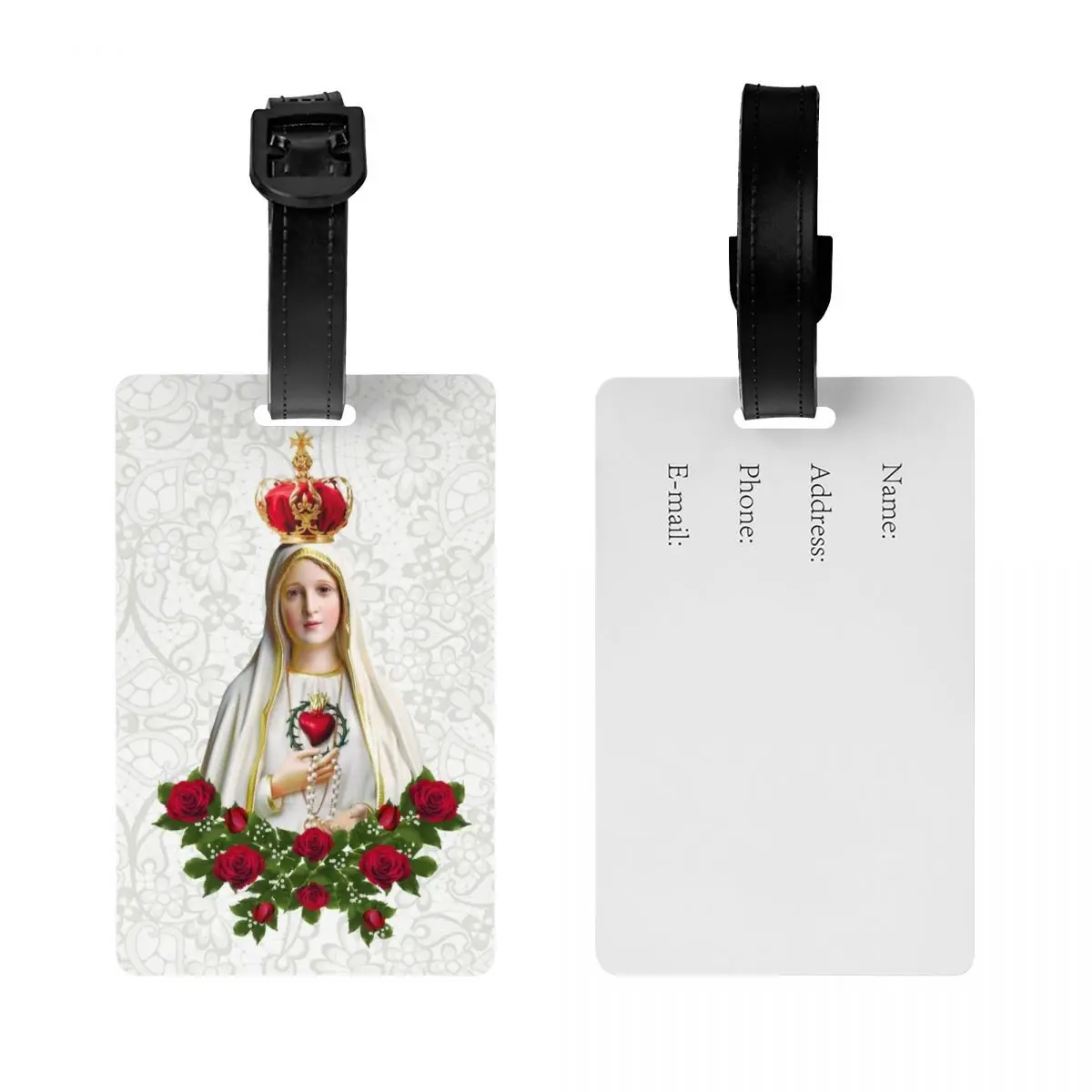 Custom Our Lady Of Fatima Virgin Mary Luggage Tags Custom Portugal Rosary Catholic Baggage Tags Privacy Cover Name ID Card