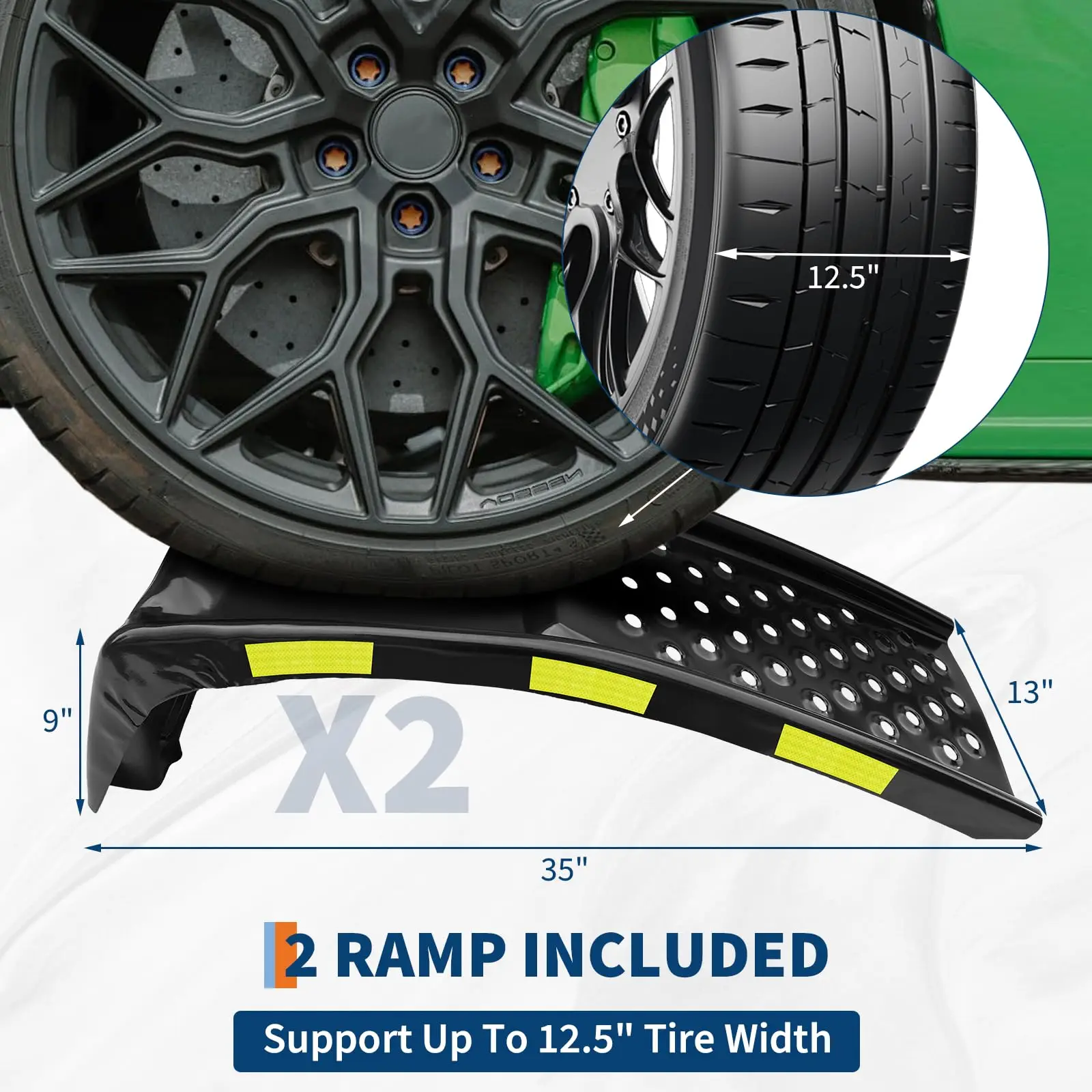 2 szt. Wytrzymałych ramp samochodowych o udźwigu 3600 kg z odblaskowymi naklejkami ostrzegawczymi na noc, rampy serwisowe do samochodów ciężarowych i garaży