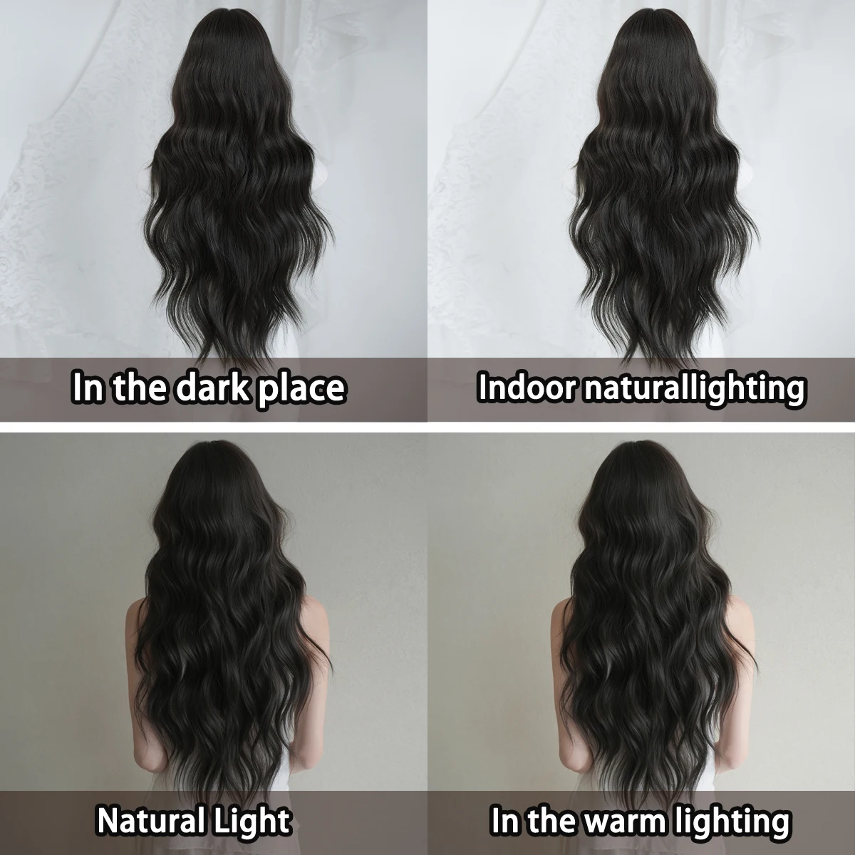 7JHH WIGS Long Water Wave Dark Brown Wig for Women Synthetic Modest Fashion Middle Part Wear and Go Wigs with Curtain Bangs - view 6