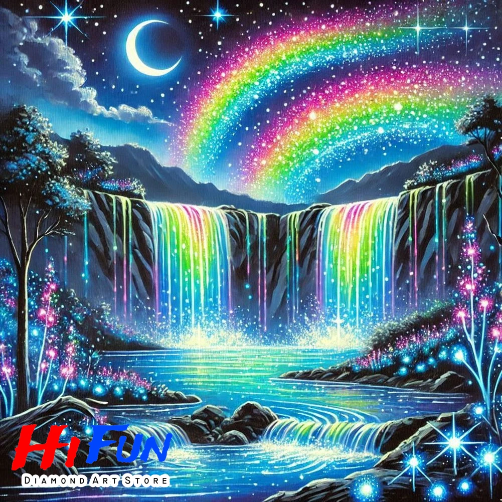 

Full Drill Diamond Painting Cross Stitch Vivid Galaxy Night Sky Landscape Neon Waterfall Poster Embroidery Picture Mosaic Decor