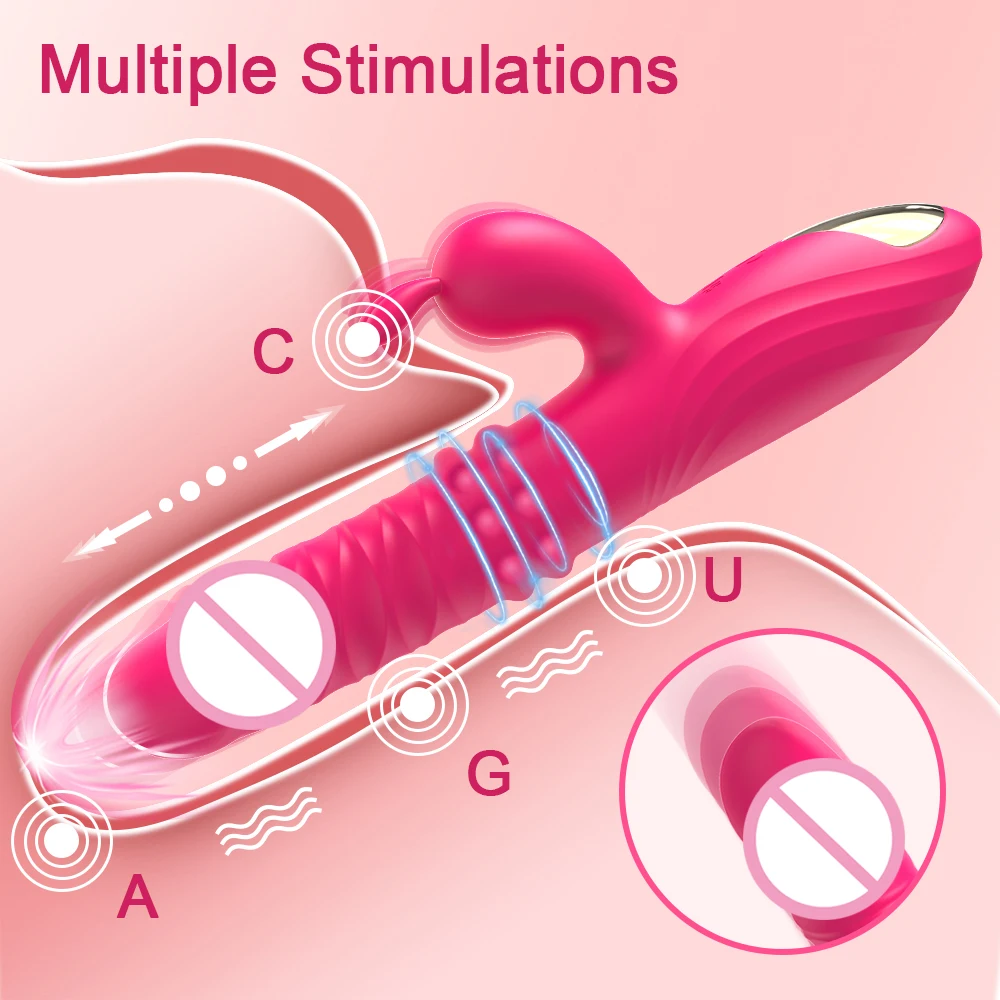 Rabbit Vibrator for Women Vagina G-Spot Nipple Clitoris Stimulator Thrusting Telescopic Rotating Dildo for Adult Sexy Toys