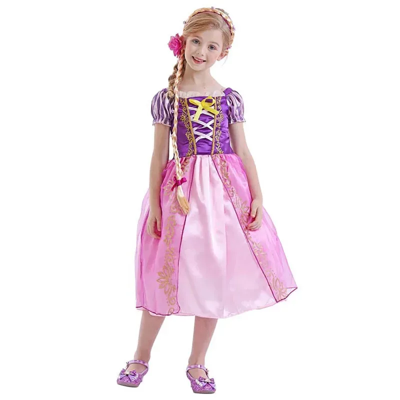 Disfraz clásico de princesa Rapunzel para niñas, vestido morado, conjunto completo lf[5