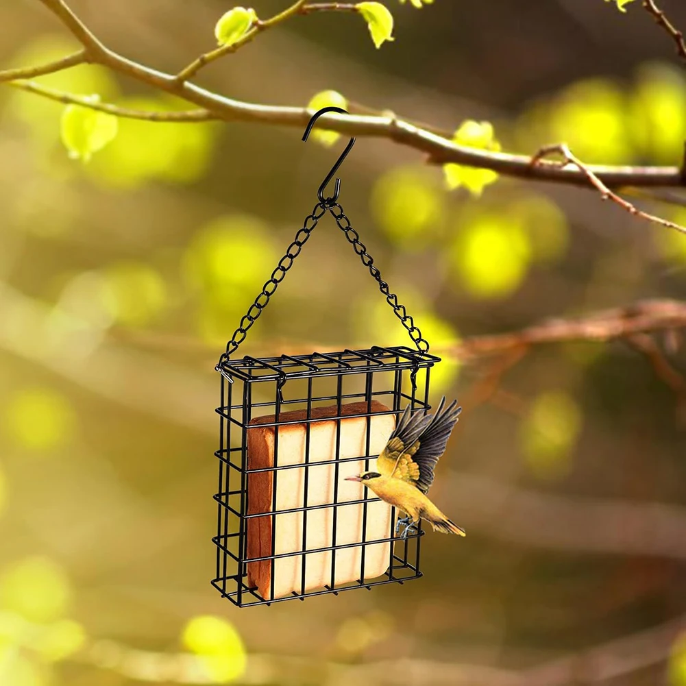 Outdoor Hanging Bird Feeder Made of Strong Metal Construction to Securely Hold One Suet Cake for Bird Attraction