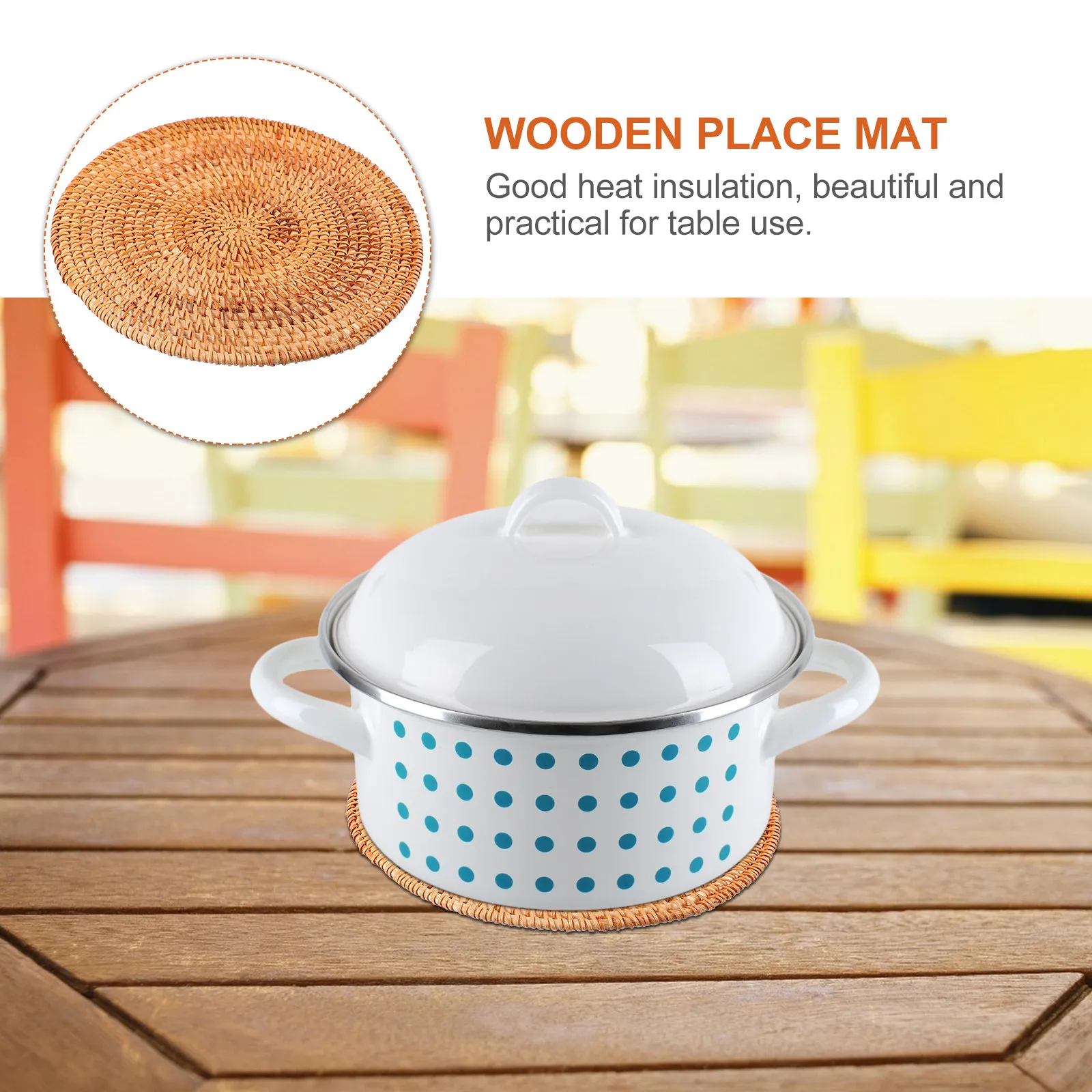 

1Pcs Woven Heat-Resistant Place Mat Natural Wooden Table Protector for Dining Table Decoration Non-Slip Bowl Coaster Insulated
