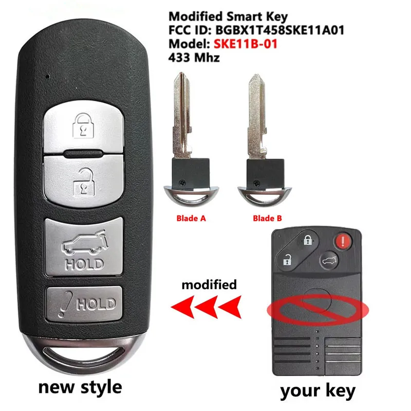 Keyecu Modified Smart Remote Car Key Fob With 4 Buttons 434MHz for Mazda CX-7 CX-9 2007 2008 2009 BGBX1T458SKE11A01 SKE11B-01