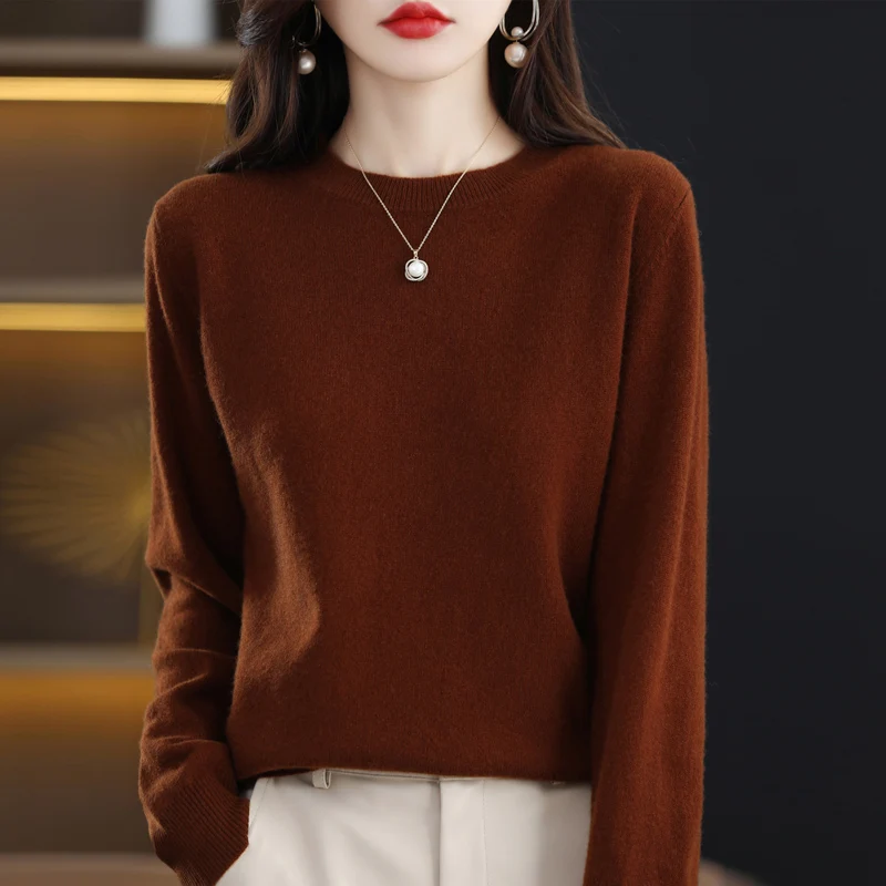 Pure Wool Cashmere Sweater Women\'s O-neck Pullover Casual Knitted Tops Spring and Autumn Female Jacket Basic Fashion Long sleeve