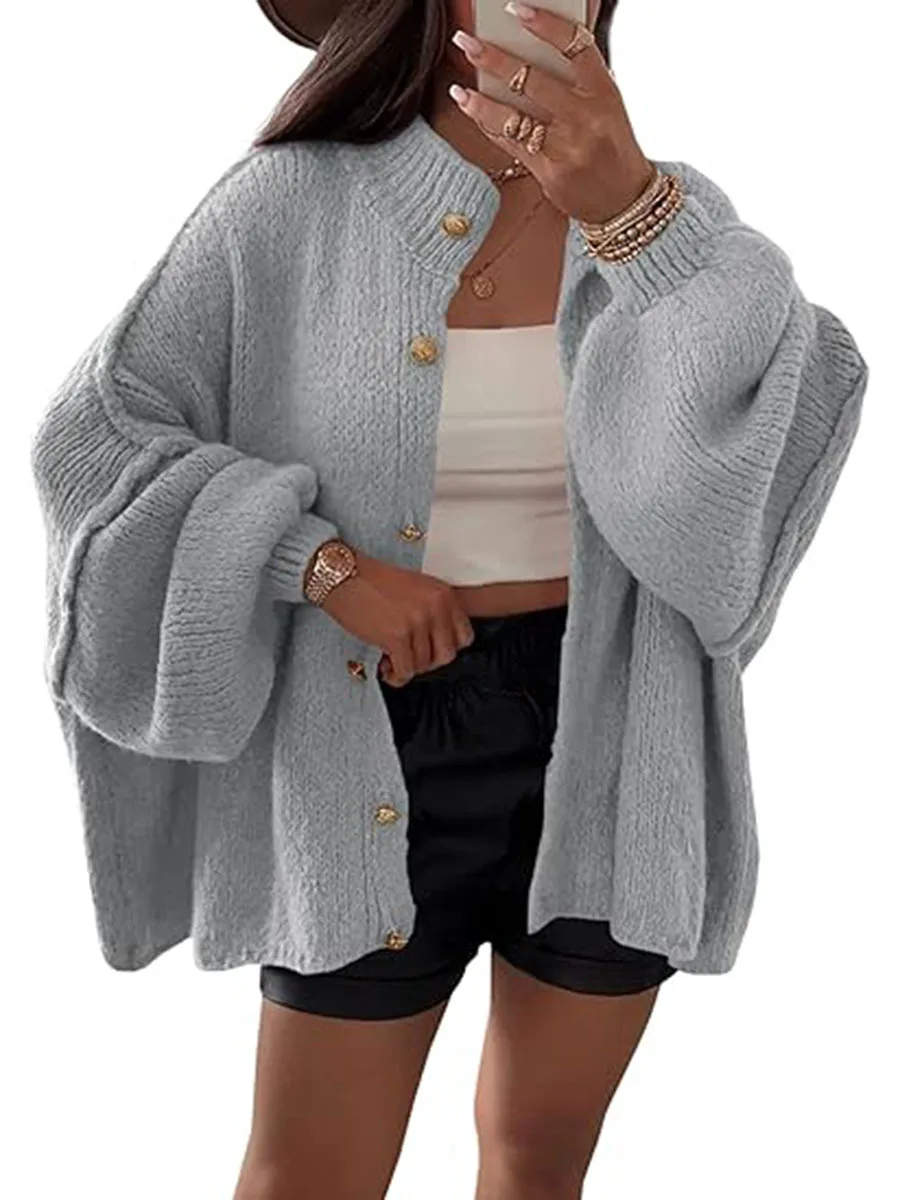Knitted Lazy Style Oversized Long Sleeve Women Loose Buttons Cardigans Coat Winter Keep Warm Sweater Jacket Fashion Casual Tops