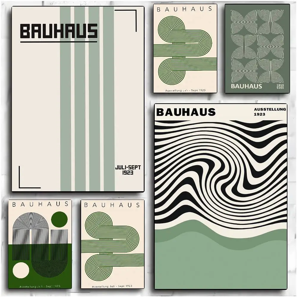 Póster moderno Bauhaus Green Lines No requiere perforación, hojas sin marcas, pegatinas autoadhesivas se pueden aplicar a cualquier superficie
