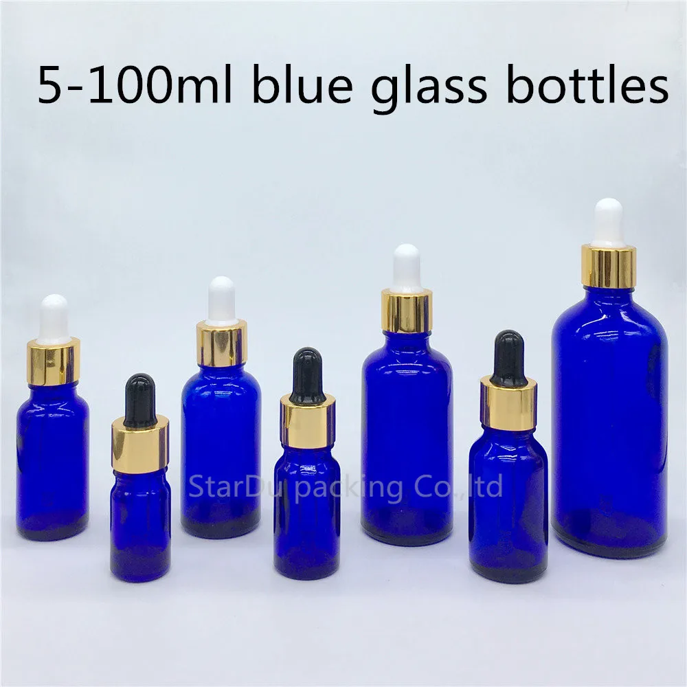 5ml, 10ml,15ml,20ml,30ML,50ml,100ml 파란색 유리 병, 드로퍼 에센셜 오일 병, 파란색 향수병 200 개