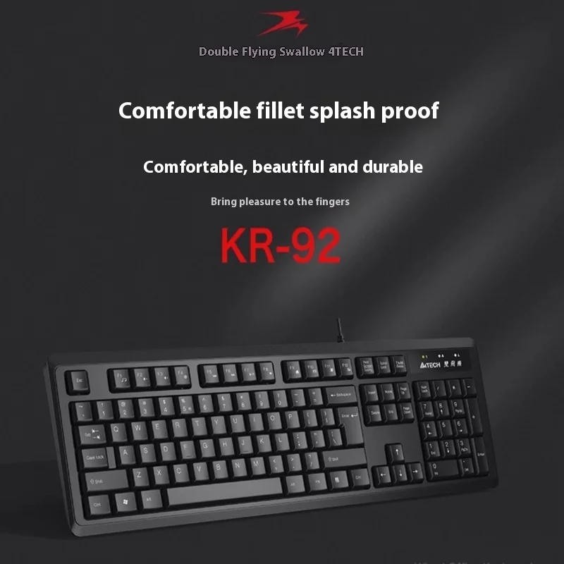 A4tech Kr-92 Thin Film Wired Usb Keyboard Desktop Laptop Gaming Office Typing Feel Comfortable For Multiple Scenarios