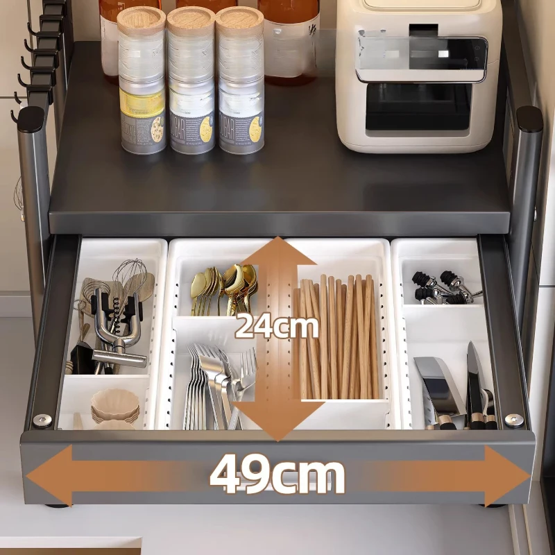 Microwave Oven Storage Rack with Drawer Multifunction Kitchen Counter Shelf Rice Cooker Oven Stand Space Saving Organizer - view 3