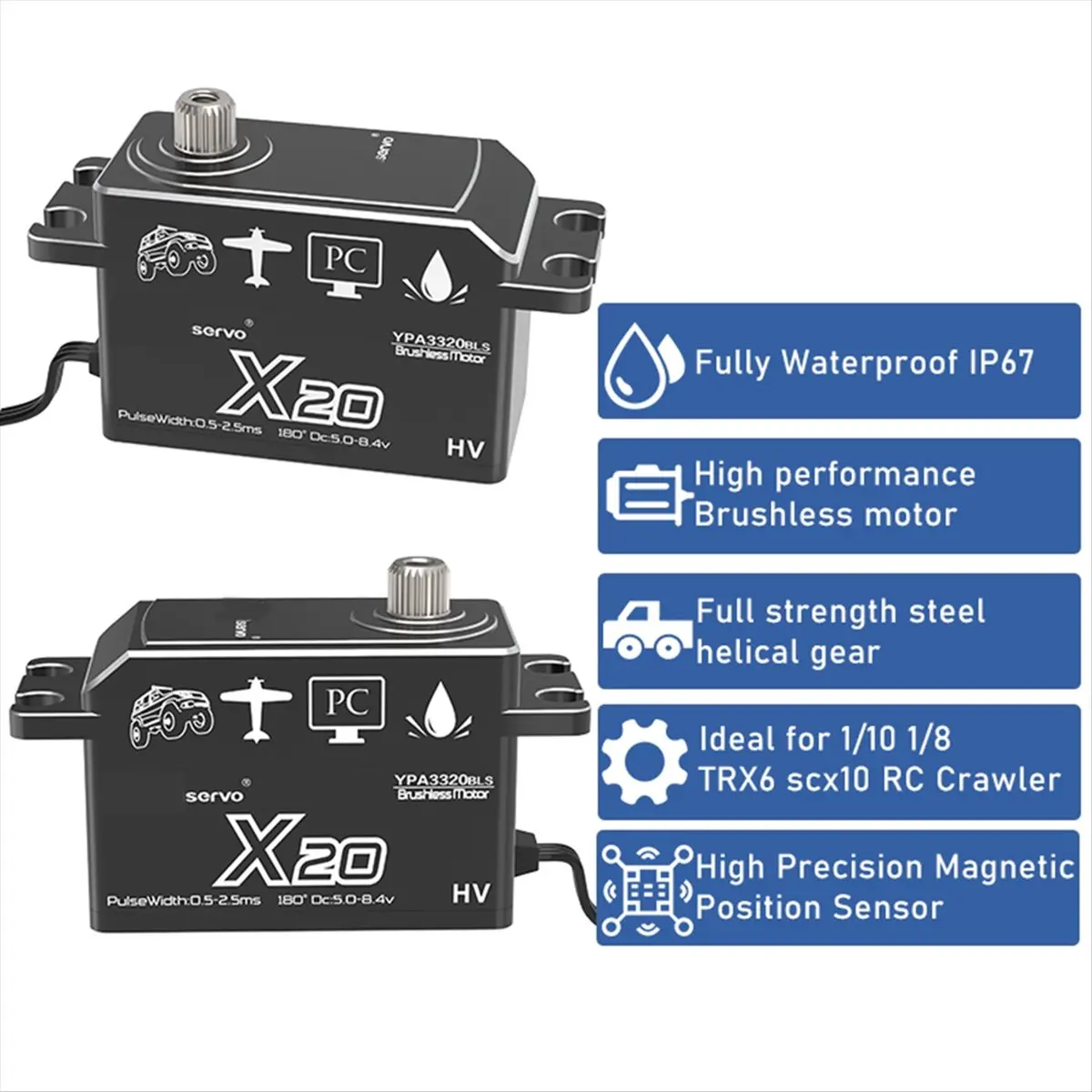 20KG PWM Digital Brushless Servo Motor Full Metal Gear Large Torque Low Profile Short Body Servo for Rc Car 1/8 1/10 [sgqu-Toy]