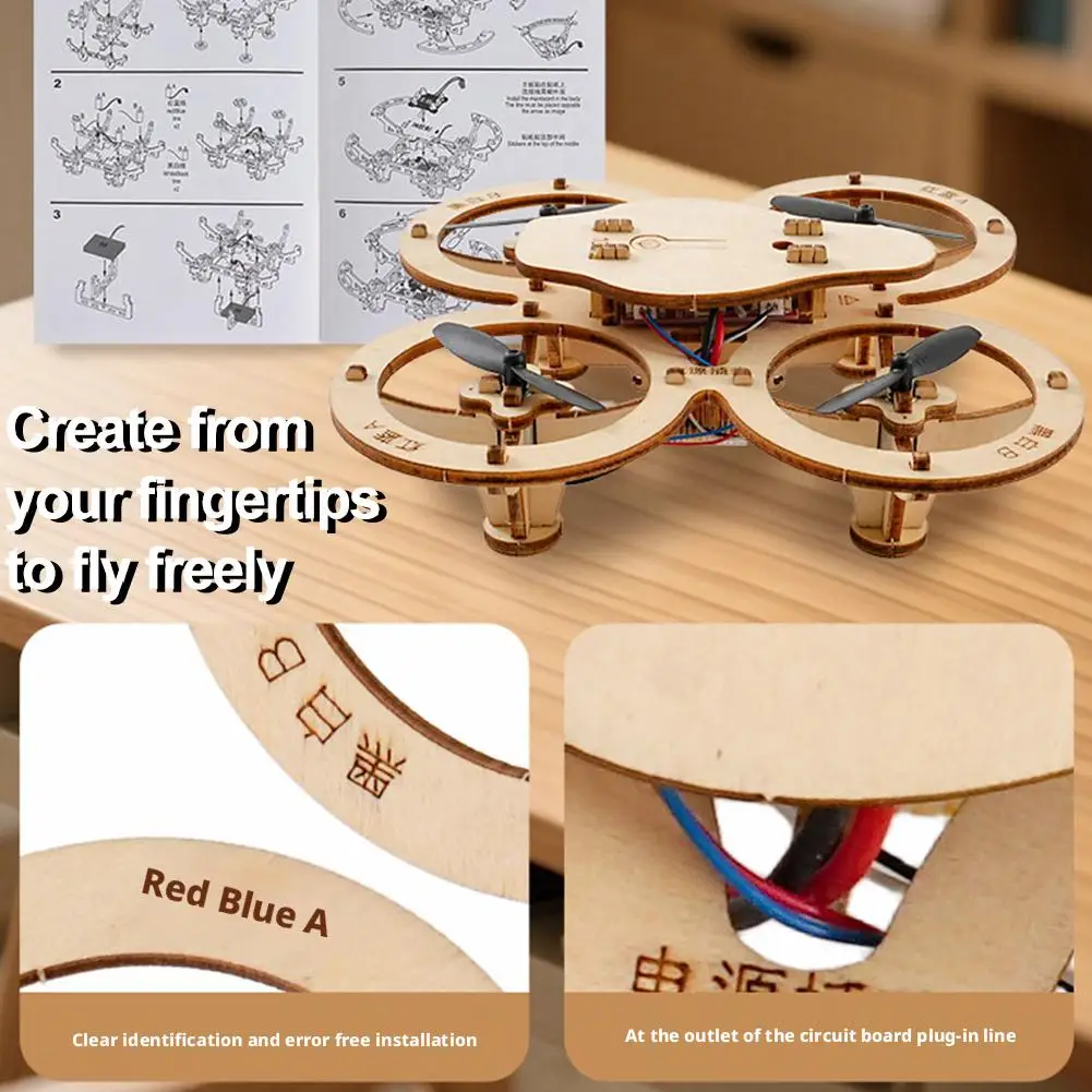 خشبية لتقوم بها بنفسك كوادكوبتر الطائرة بدون طيار أطقم منمذجة مع مجموعة التحكم عن بعد لعبة تعليمية مشغرة للأطفال والكبار لا بناء الغراء