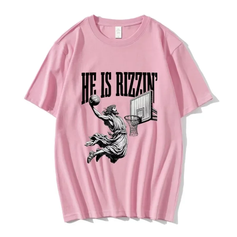 Funny Baskerball Jesus Meme T Shirt Humor He Is Rizzin Christian Easter T-shirt  Casual Oversized T-shirts Streetwear