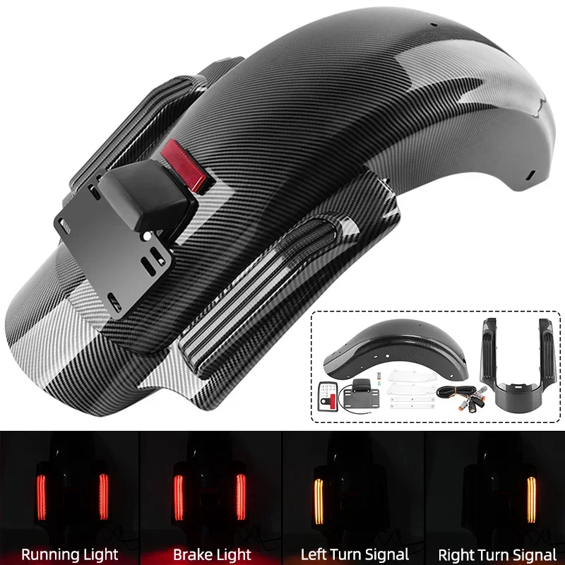 For Harley Touring Road King Road Electra Glide 2014-UP Black Motorcycle LED Rear Fender System Extension Fascia Set