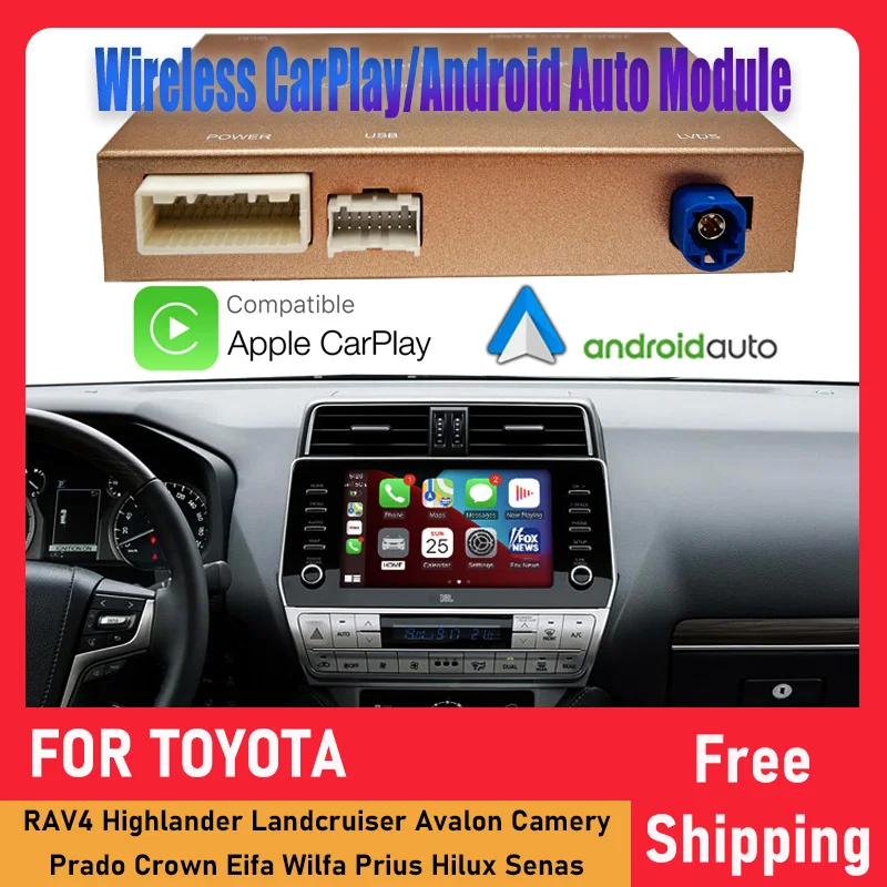 

Беспроводной корпус Apple woodla Android для Toyota RAV4 Highlander Landcruiser Avalon Camery Prado Crown Eifa Wilfa Prius Hilux Senas