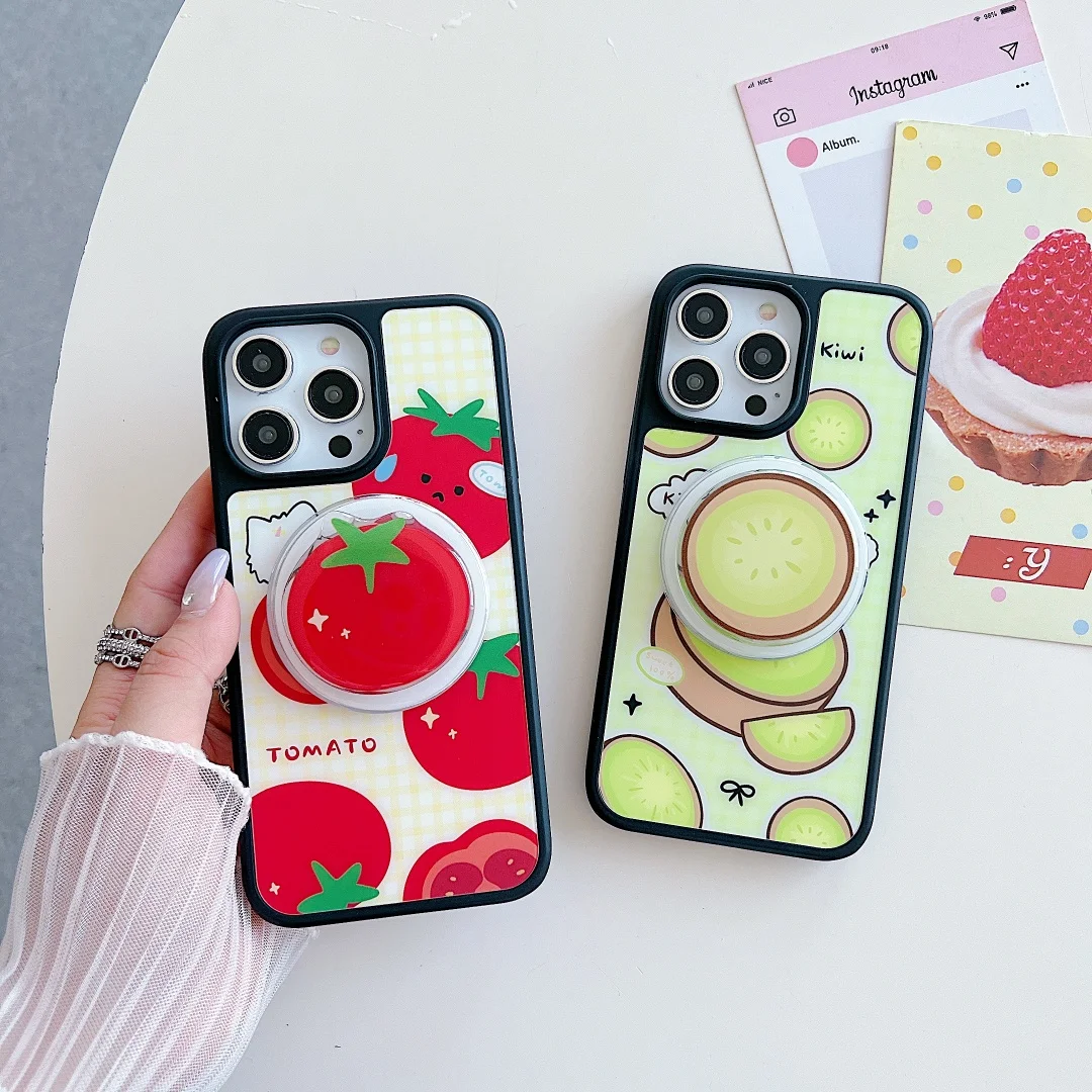 

Cartoon Kiwi fruit Magsafe Magnetic Tomato Stand Phone case For iPhone 14 16 15 16 Pro Max Wireless charging Silicone Funda﻿