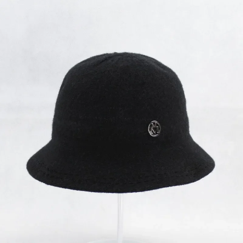 women's-autumn-winter-bucket-hat-letter-wide-brim-vintage-solid-knit-cap