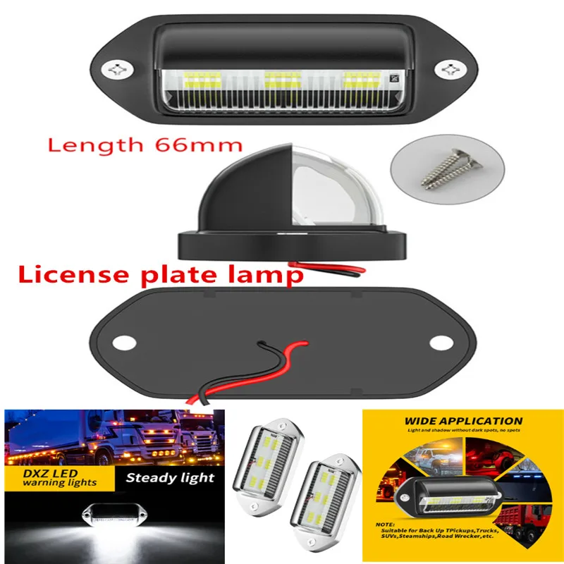 2 PCS Car Truck License Plate Light Lamp 12-24V 6 LED Cars Bus Taillight  Edge Lights White Bulbs Motorcycle Signal Light