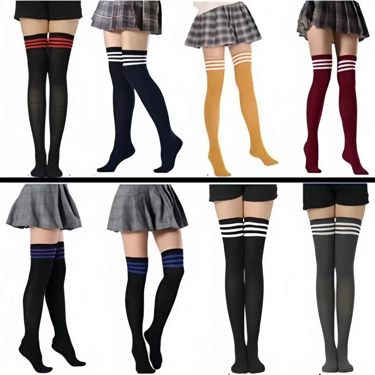 NEWJOINFUN 1 Pair Japanese Girls Women's Black White Striped Color Over Knee Long Socks Keep Warm Sexy thigh high Stockings Sock