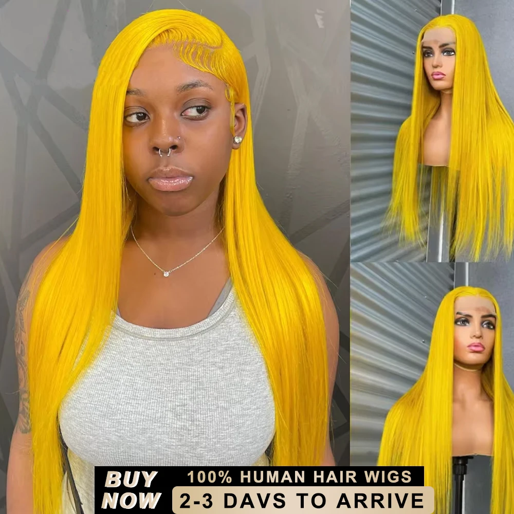 

40 46Inch Yellow Wig 13x6 Transparent Hd Lace Frontal Wig Brazilian Remy Bone Pre Plcuked Straight 100% Human Hair Wig For Women