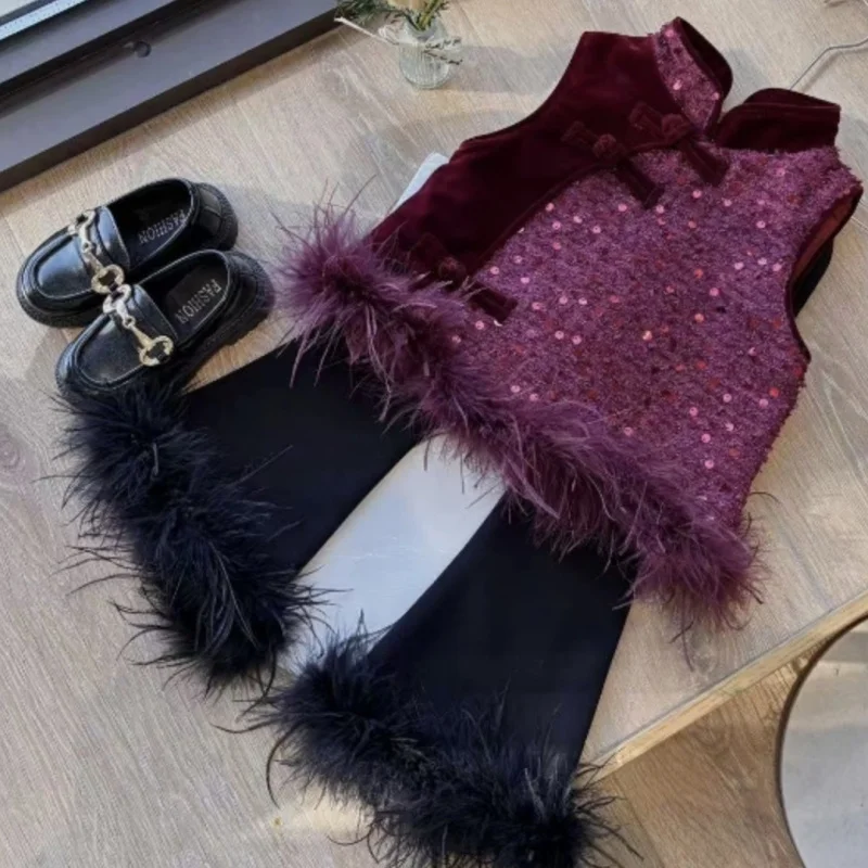 

Girls' New Year Outfit Winter New Style Baby Girl New Chinese Tang Suit Children's Chinese Style Winter Retro Set