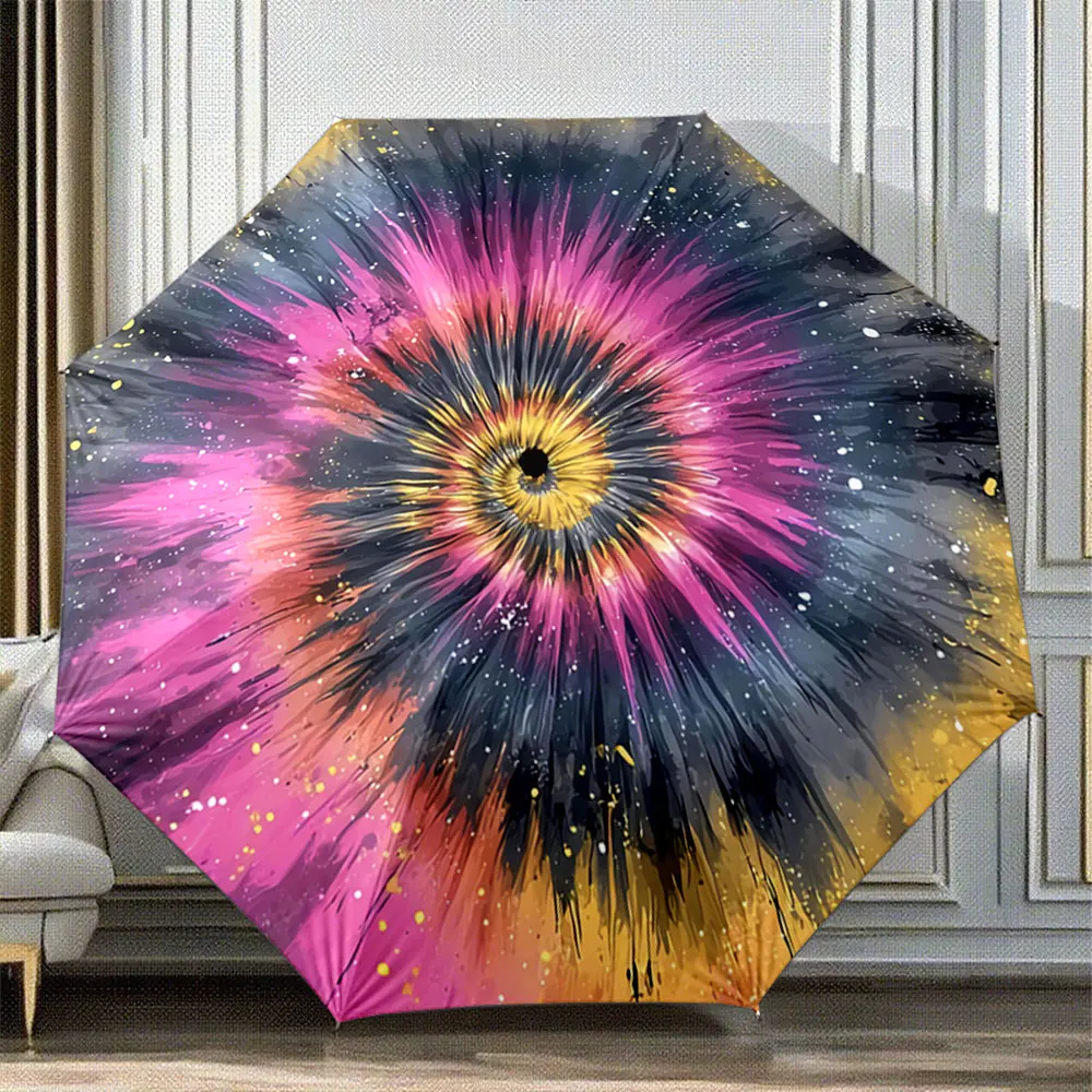 Colorful Tie-Dye Spiral Design Umbrella with Vibrant Burst Pattern Portable Folding Umbrella, Gift for Family And Friends